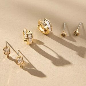 NWT Anthropologie Refined Crystal Post & Huggie Earrings, Set of 3